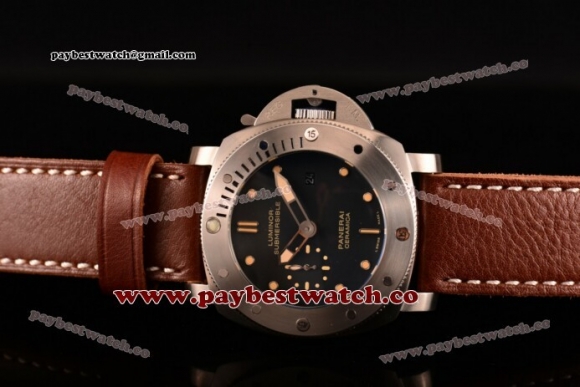 Panerai Luminor Submersible 1950 3 Days Automatic Ceramica PAM00305 Black Dial Brown Leather Steel Watch
