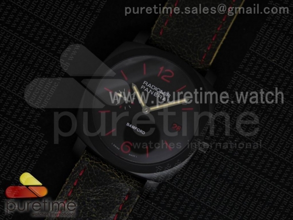 PAM514 Bamford PVD Black Dial on Black Distressed Leather Strap A7750 (Free Rubber Strap)