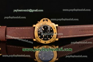 Panerai Luminor Submersible 1950 3 Days Power Reserve PAM00507 Black Dial Brown Leather Strap Yellow Gold Watch