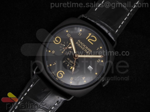 PAM497 Radiomir 10 days GMT PVD Black Dial on Hand-Stitched Black Leather Strap A23J