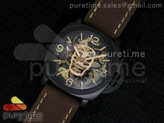 Luminer 47mm PVD Skeleton Gold Skull Dial on Deep Brown ASSO Strap A6497