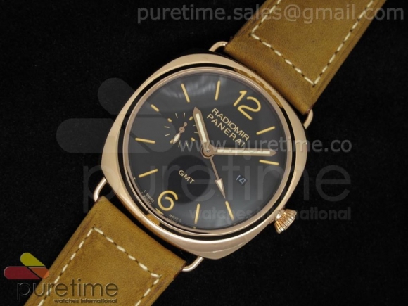 PAM421 GMT RG Black Dial on Brown Leather Strap