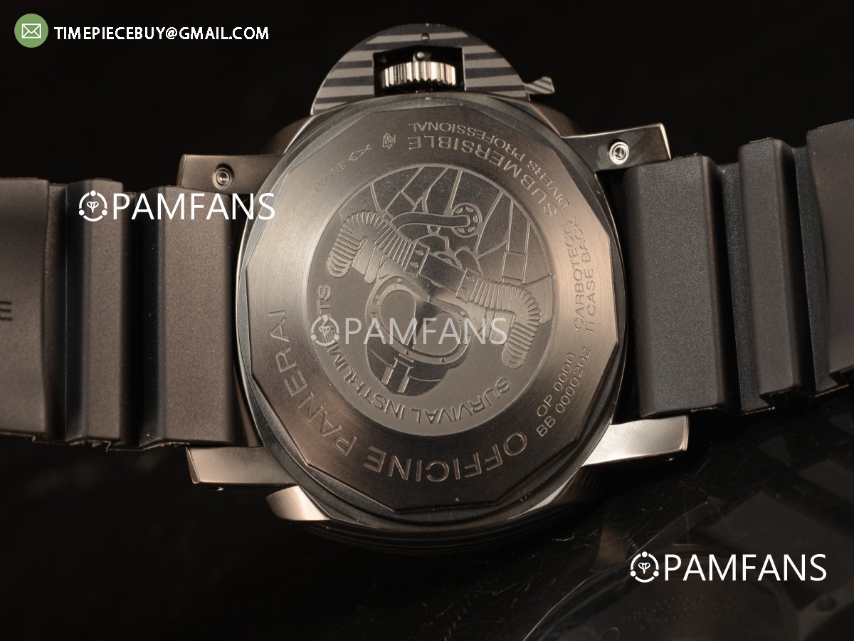 Panerai Luminor Submersible All Black Steel Case With Fake Carbon Bezel Automatic Rubber Strap Grey Dial PAM01039