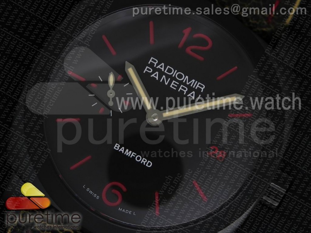 PAM514 Bamford PVD Black Dial on Black Distressed Leather Strap A7750 (Free Rubber Strap)