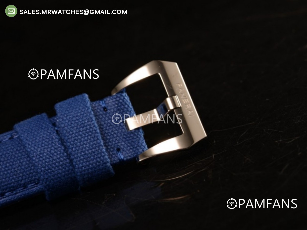 Panerai Luminor Logo Marina Steel Case Black Dial Blue Leather Strap A7750