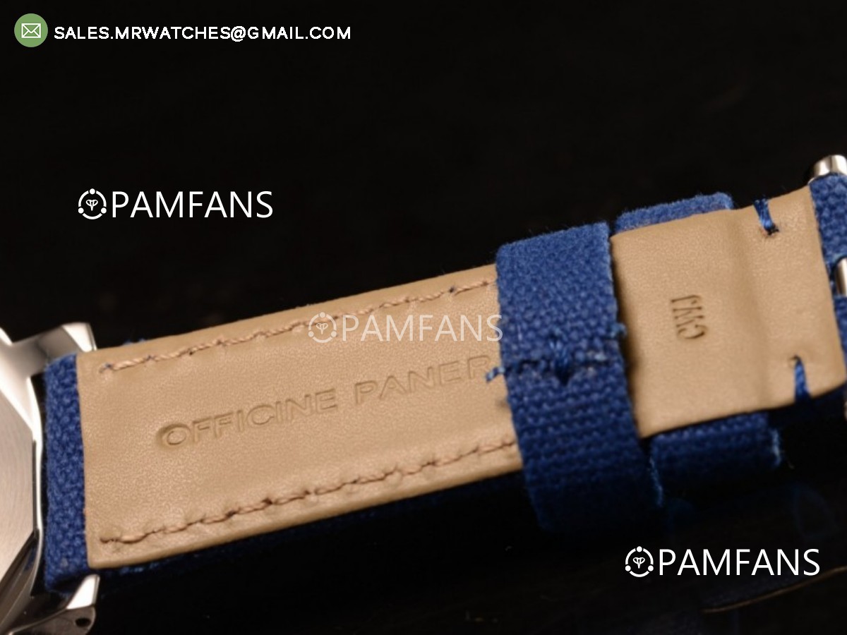 Panerai Luminor Logo Marina Steel Case Black Dial Blue Leather Strap A7750