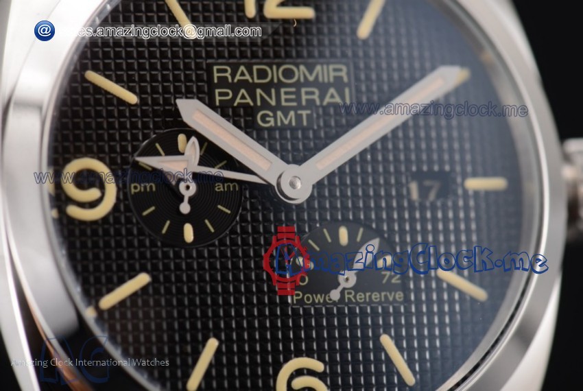 Radiomir 1940 3 Days GMT Power Reserve SS Black Dial Black Leather - AST25