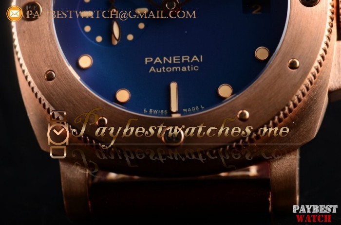 1:1 Panerai Luminor Submersible 1950 3 Days Automatic PAM 671 Blue Dial Brown Leather Bronzo Watch (ZF)