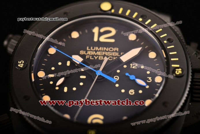 Panerai Luminor Submersible Flyback PAM 617 Black Dial Yellow Markers Black Rubber Titanium Watch